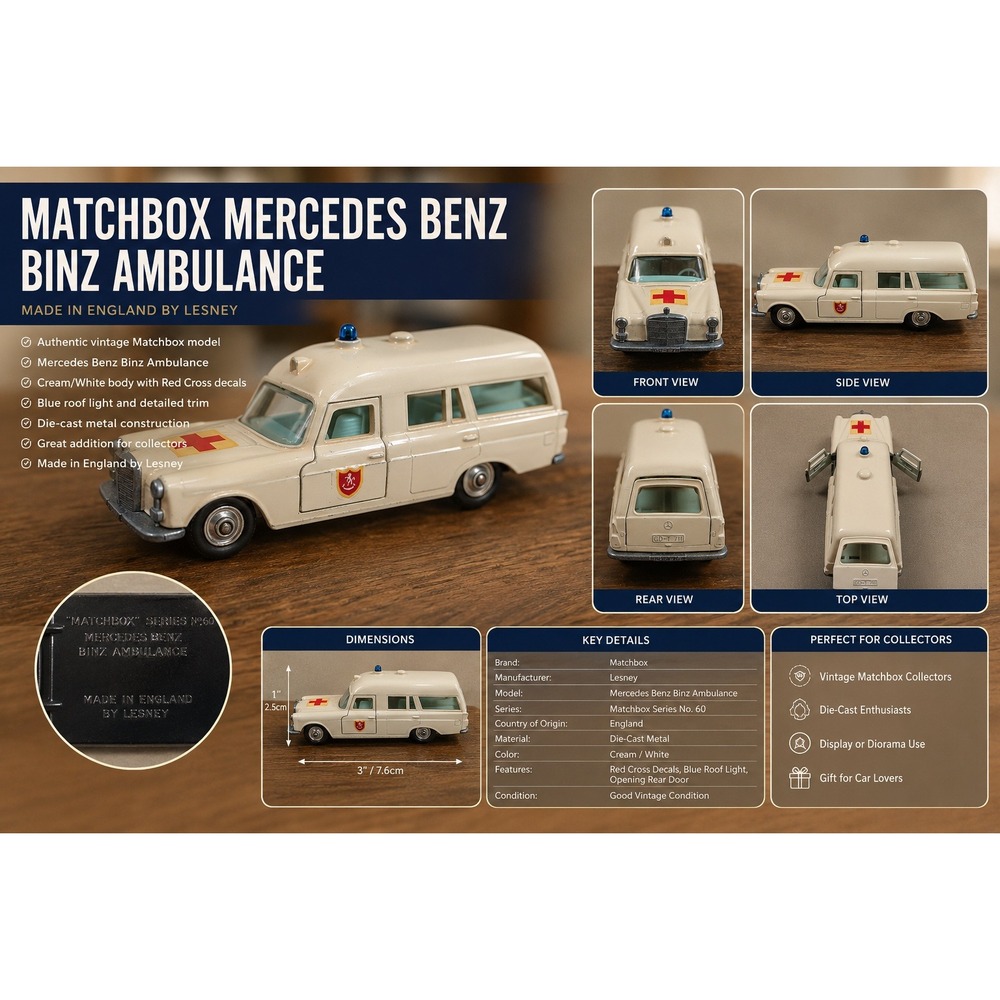 Vintage Matchbox King Size K-13 Mercedes Benz Binz Ambulance Lesney England
